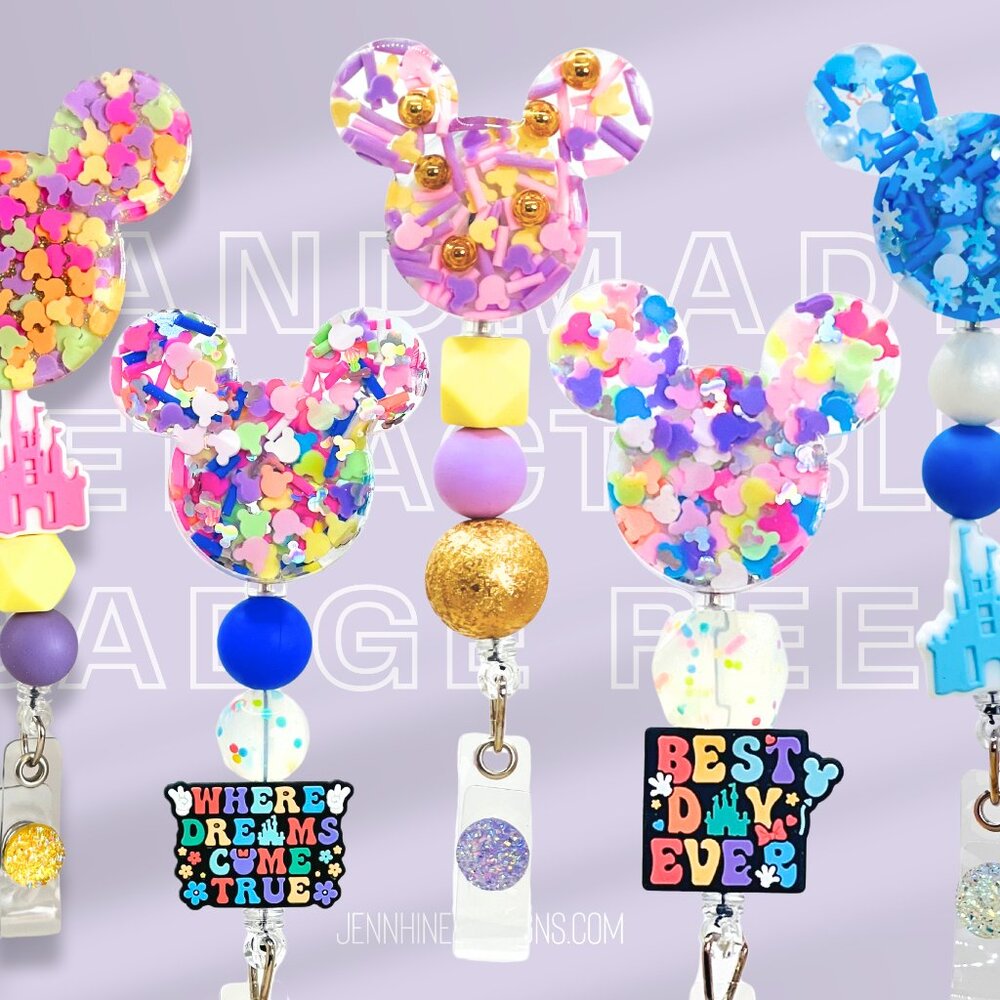 Mouse Ears Confetti and Castle Retractable Badge Reel | Cute Badge Holder |